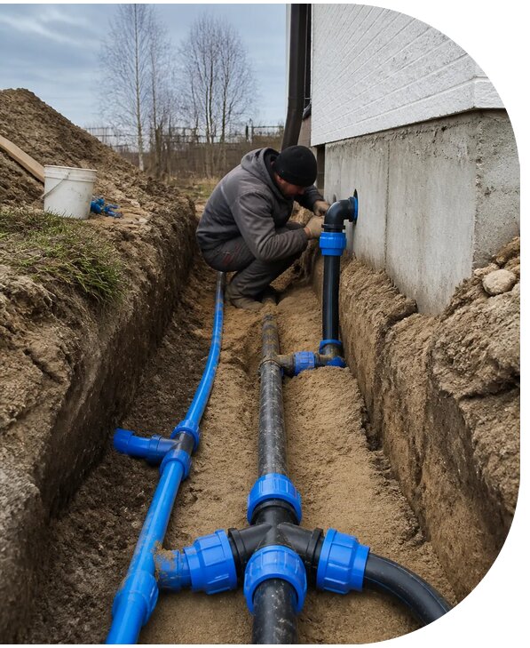 Монтаж наружного водопровода на участке под ключ в Мысках